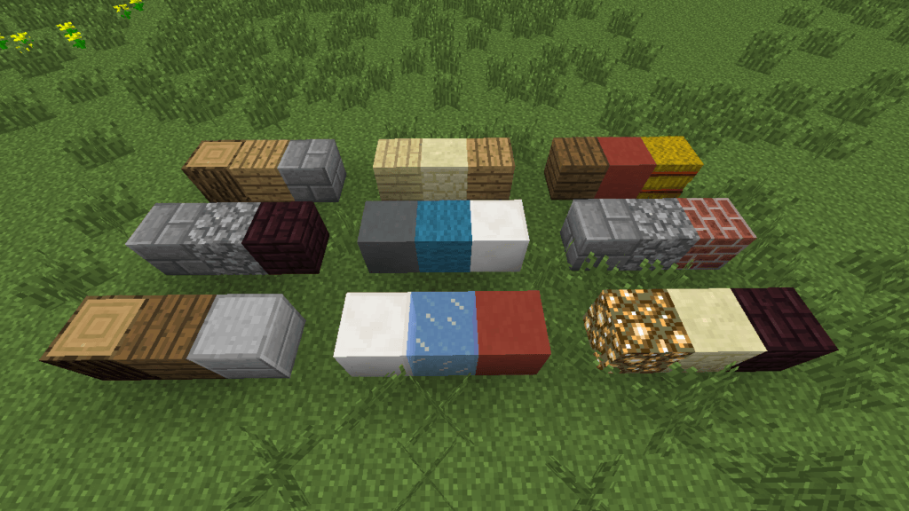 Various block types from the video game Minecraft