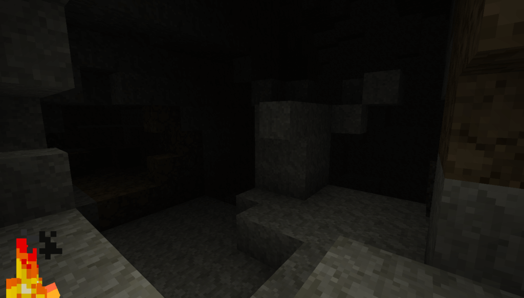 A cave from the video game Minecraft