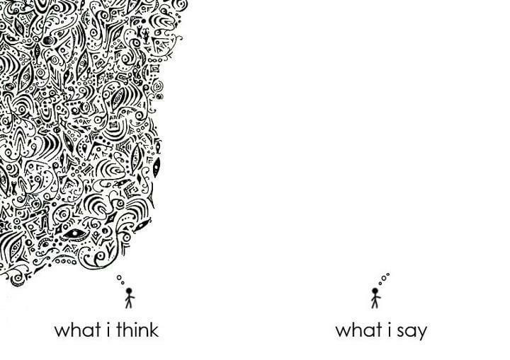 Illustration showing the difference between what I think and what I say