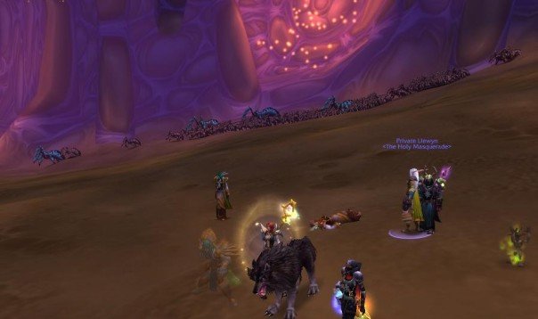 Screenshot of characters dying in the video game World of Warcraft