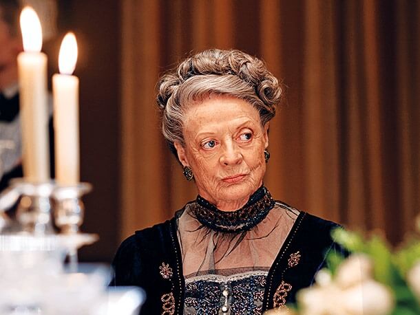 Maggie Smith's character looking unamused in the TV show, Downton Abbey