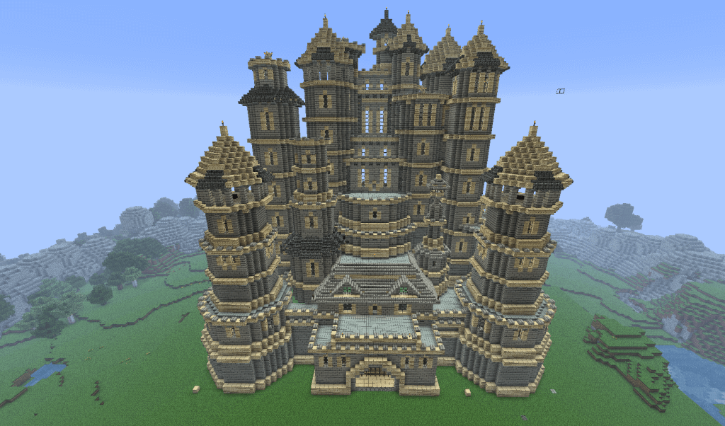 A castle built in the video game Minecraft